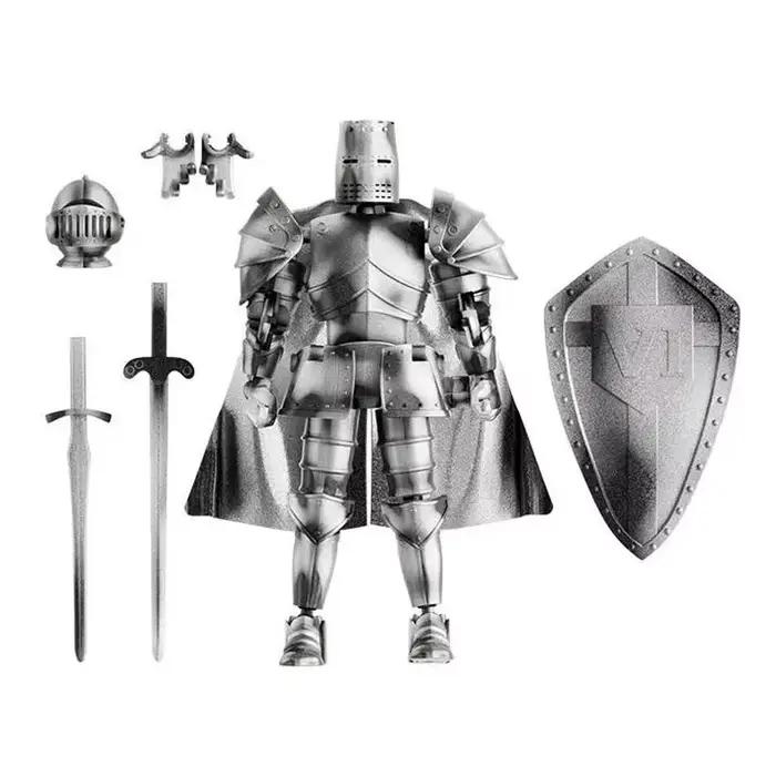 Figurines d'action DIY Médiéval Chevalier Multi-Articulées, Guerrier Robot avec Cape, Épée et Boucli