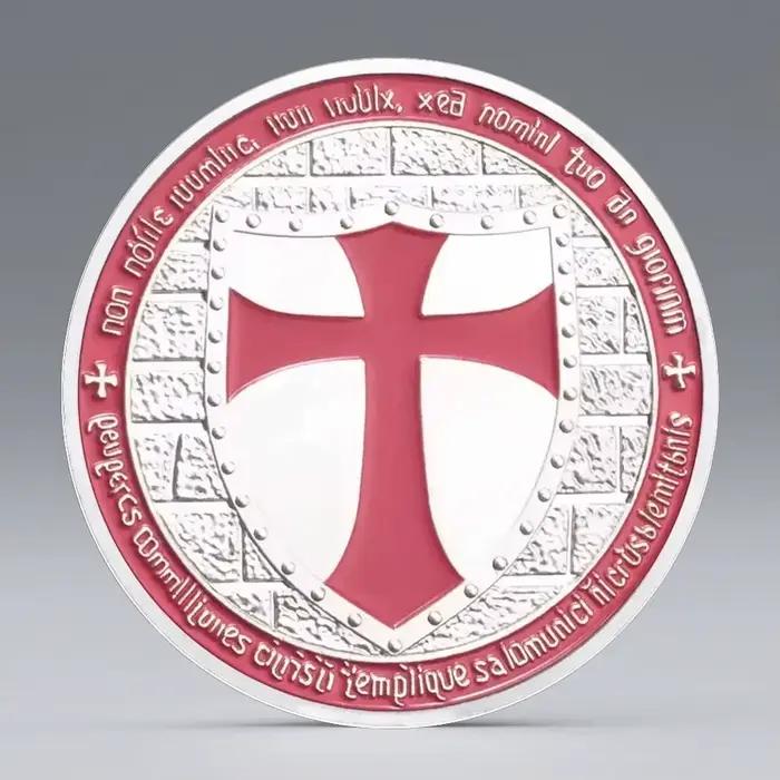 Badge des Chevaliers Templiers, pièce de monnaie de collection rose, plaquée argent, pièces commémor