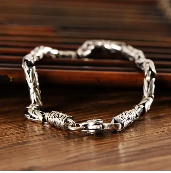 Nouveau Bracelet Homme Vajra en Argent Thaïlandais 925, Style Rétro Vieilli, Tendance, Personnalité,