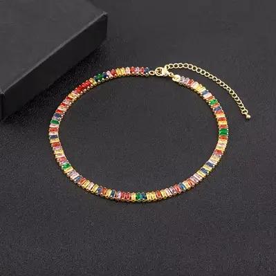 Nidin – collier de Tennis classique coloré pour hommes et femmes, rectangulaire, entièrement en Zirc