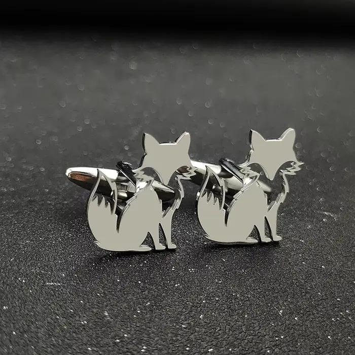 Boutons de manchette pour hommes, chemise française renard, or argenté, bijoux en acier inoxydable d