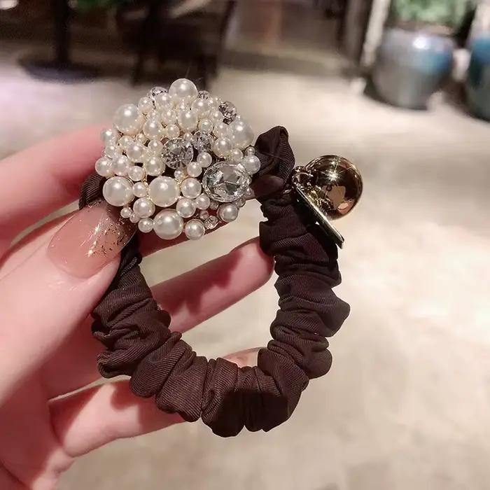 Attache de cheveux en strass perlé, Style de luxe haut de gamme, attache de cheveux en queue de chev