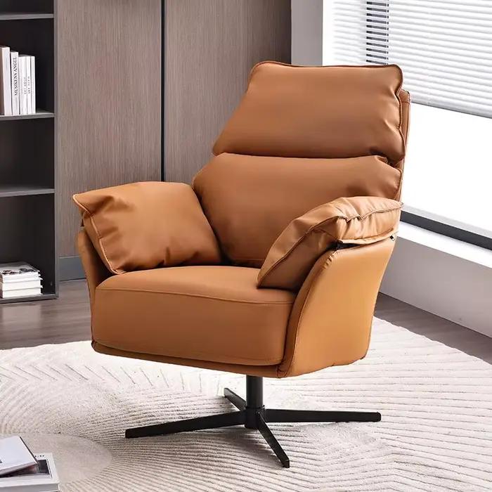 Fauteuil pivotant de salon en cuir, style nordique, confortable, pour bureau ou coiffeuse, Poltrona 