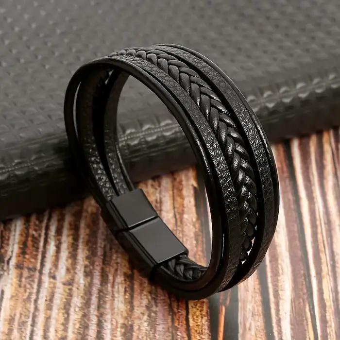 Bracelets en corde tressée multicouche pour hommes, bracelet classique en cuir PU fait à la main ave