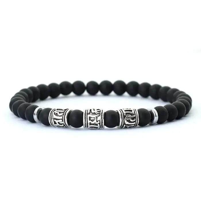 Noter Mantra Bracelet pour hommes 6mm Howlite lave yeux de tigre perles Braslet Viking accessoires P