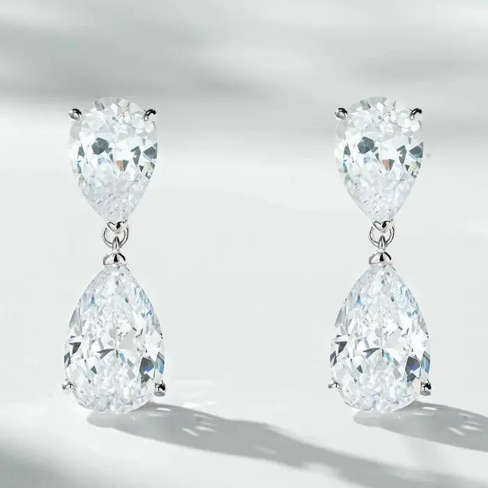 Vinregem – boucles d'oreilles en saphir pour femmes, coupe poire, pierres précieuses en argent Sterl
