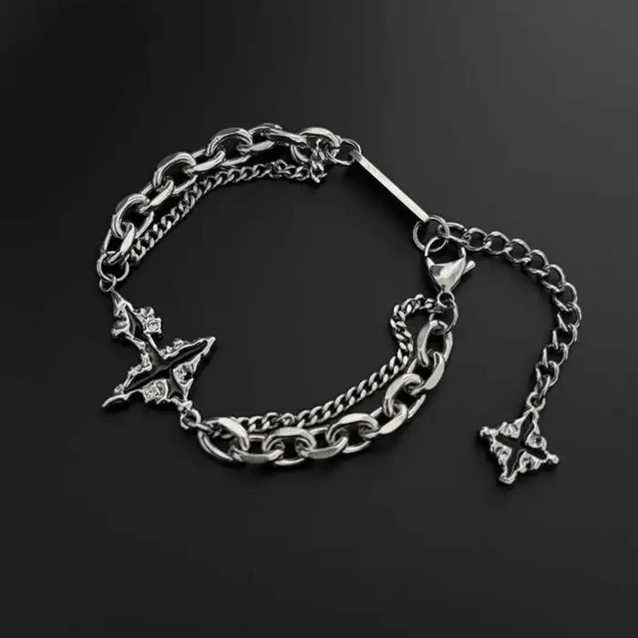 Bracelet croix foncée à la mode pour hommes, chaîne en acier inoxydable, bijoux, cadeau hypoallergén