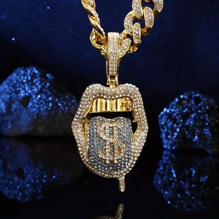Chaîne Ice Out avec pendentif Dollar, 18 pouces (45 cm), style Cuban Punk, bijoux pour homme et femm