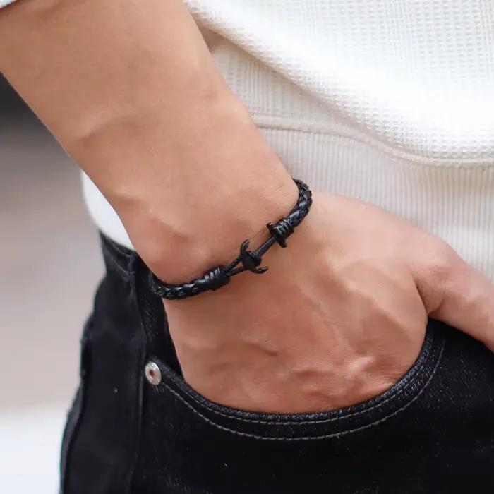 Bracelet en cuir pour hommes, nouvelle mode, ancre noire créative, accessoires pour le surf nautique
