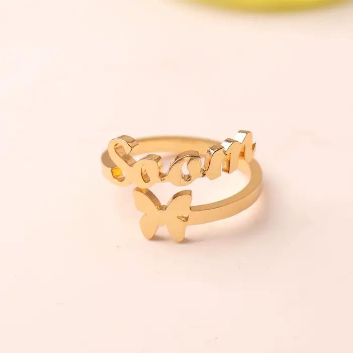 Bague personnalisée avec nom personnalisé, anneau réglable en acier inoxydable en forme de cœur, bij