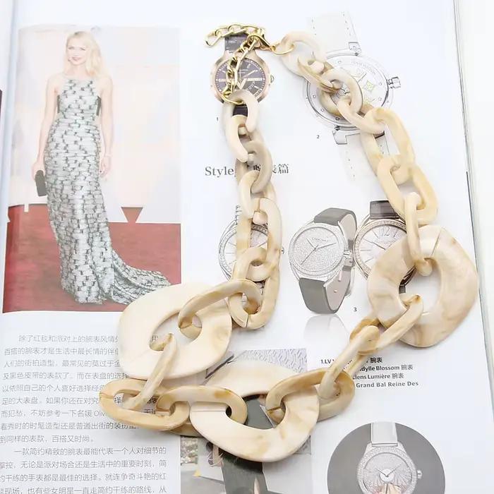 Collier ras du cou en acrylique Turquoise pour femmes et hommes, grand lien carré, chaîne de cou géo