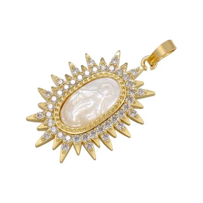 Breloques chrétiennes Vierge Marie en laiton plaqué or pour femmes, accessoires de bijoux pour colli