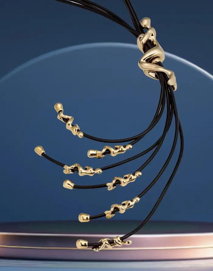 Collier en corde de cuir avec chaîne en forme de Y pour alpiniste doré, breloque Vintage d'été, adap