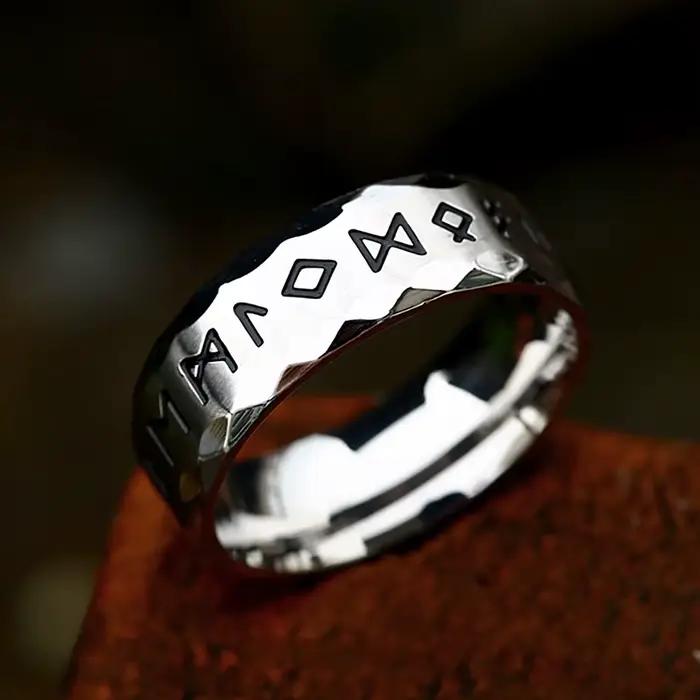 Bague Rune Viking Vintage en acier inoxydable, anneau nordique Odin Viking pour hommes et femmes, am
