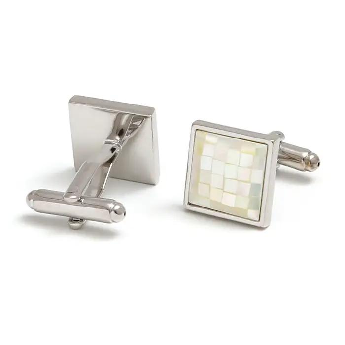 TOMYE Boutons de manchette pour hommes, boutons de manchette carrés de luxe en laiton plaqué argent 