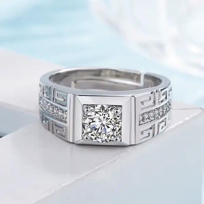 Bagues en argent sterling 925 pour hommes, avec cristaux brillants, taille réglable, cadeaux de mode