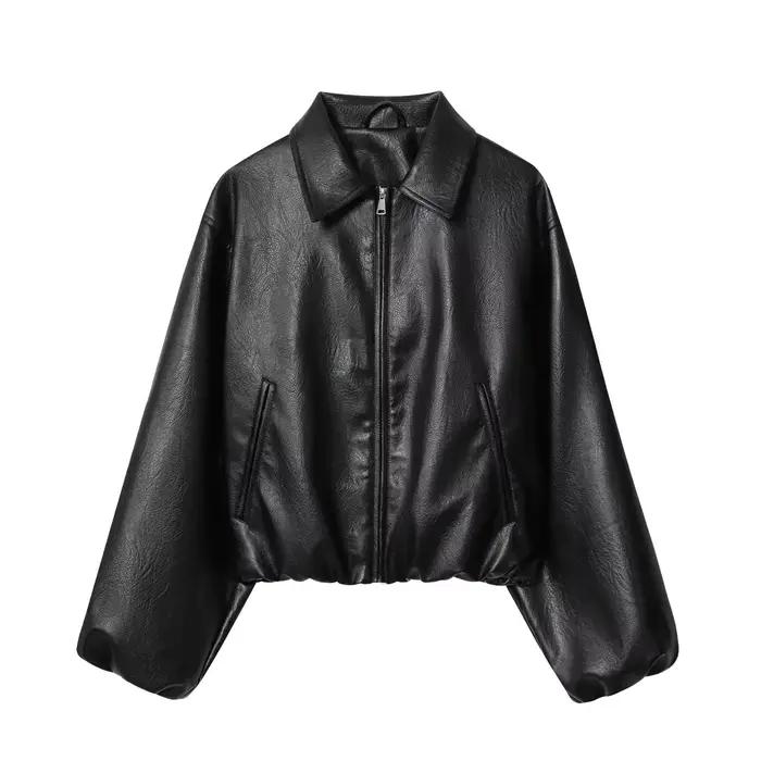 Veste bombardier en Faux cuir pour femmes, manches longues, Chic, vêtements d'extérieur, élastique, 