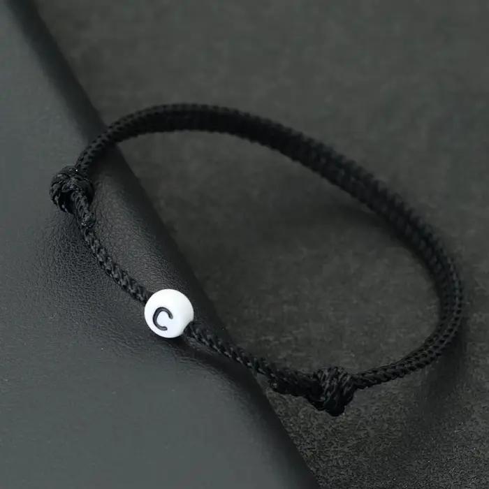 Bracelet unisexe tissé à la main avec 26 lettres, style simple, chaîne noire, canadette, invite au n