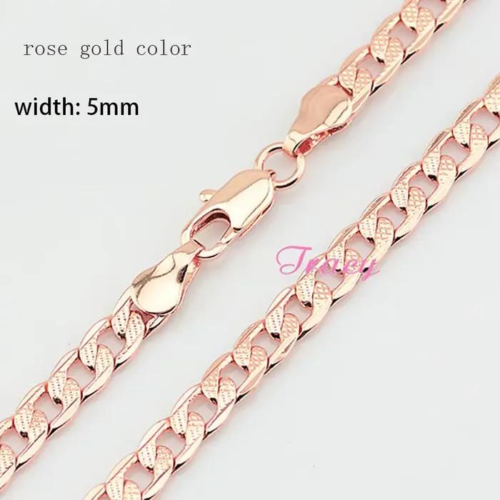 Collier sculpté à bordure plate pour hommes et femmes, largeur 5mm, couleur or Rose, marteau