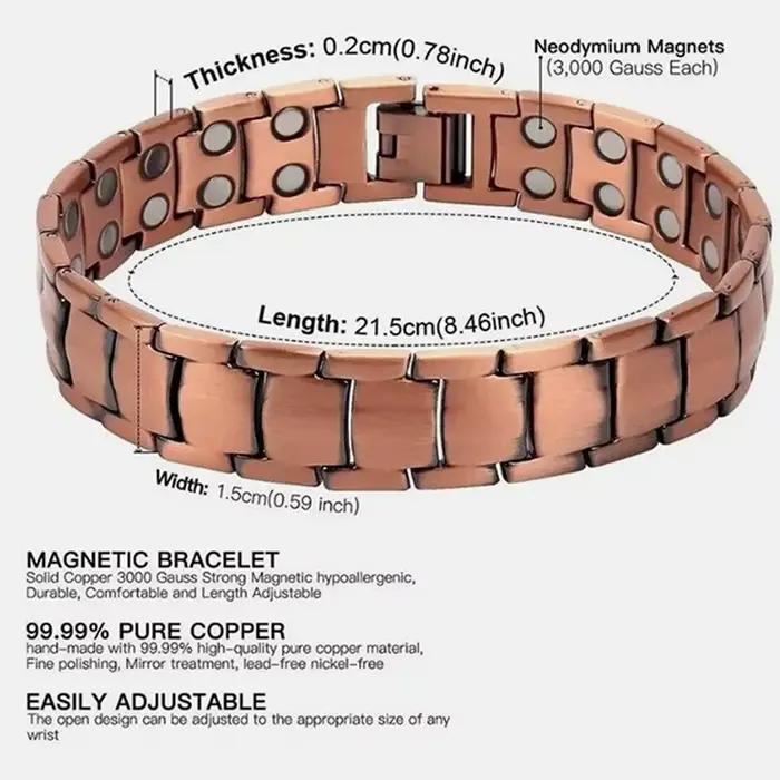 Bracelets magnétiques pour hommes, en cuivre pur, bijoux pour soulager la douleur, arthrite, accesso