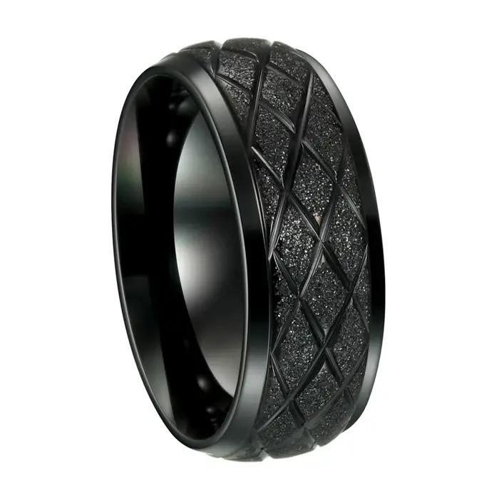 Bague pour homme, bague en acier inoxydable, bague de fiançailles dorée et argentée givrée de 8 mm, 