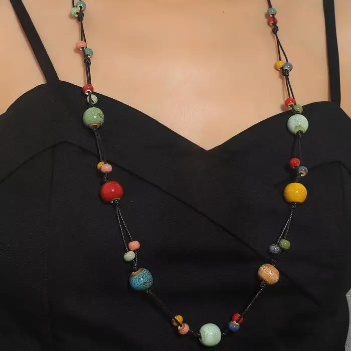 1 collier en céramique perlée collier long exagéré pour femme