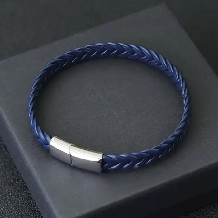 Bracelet en cuir tressé de qualité supérieure pour hommes, fermoir magnétique en acier inoxydable, t