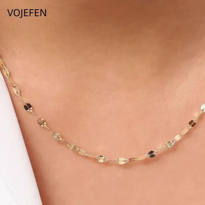 VOJEFEN 10K or lèvres collier bijoux AU417 or délicat luxe charme cou décoration Sautoirs accessoire