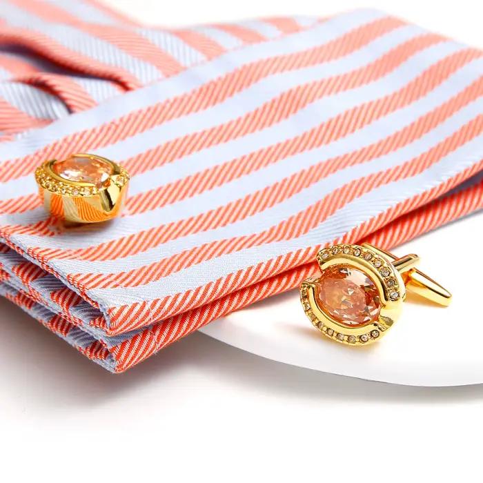 Boutons de manchette TOMEY en or pour hommes, boutons de manchette de luxe en laiton avec zircon et strass, bijoux pour chemise de cérémonie, cadeau