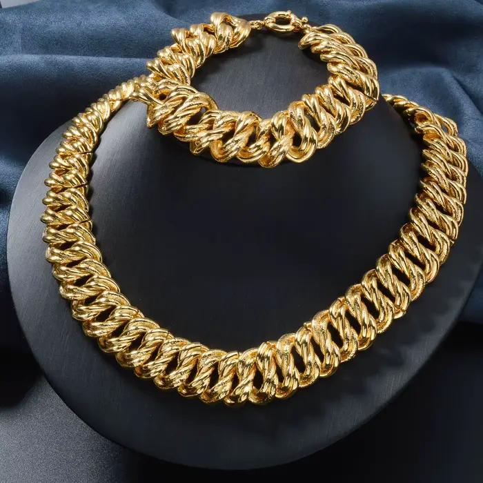 Ensemble de bijoux 2 pièces pour femme, collection de bracelets, collier de luxe plaqué or couleur or, chaînes pour homme à maillons épais, cadeau