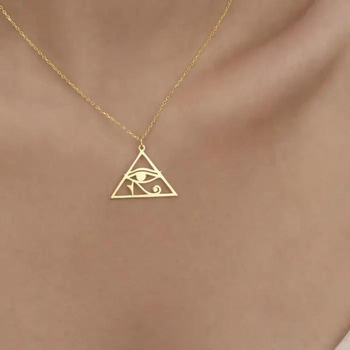 Collier pendentif œil d'horus de l'egypte ancienne en acier inoxydable, collier rétro Triangle oeil de Ra pour femmes, bijoux amulette égyptienne