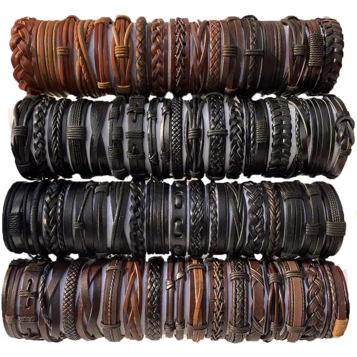 100 pcs/lot mode gros Bracelets en cuir hommes femmes mélange Styles aléatoire en vrac tressé Couple Bracelets bijoux cadeau MX14