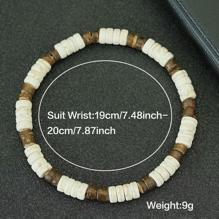 Bracelets vintage en perles turquoise pour hommes, bracelet bohème avec breloque en bois, bijoux