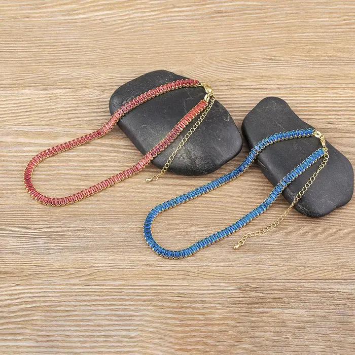 Nidin – collier de Tennis classique coloré pour hommes et femmes, rectangulaire, entièrement en Zircon, bijoux réglables, cadeau de fête de mariage