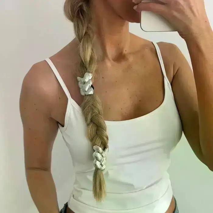 Élastique à cheveux tressé en métal, accessoire de coiffure tendance pour femmes et filles, pour queue de cheval quotidienne