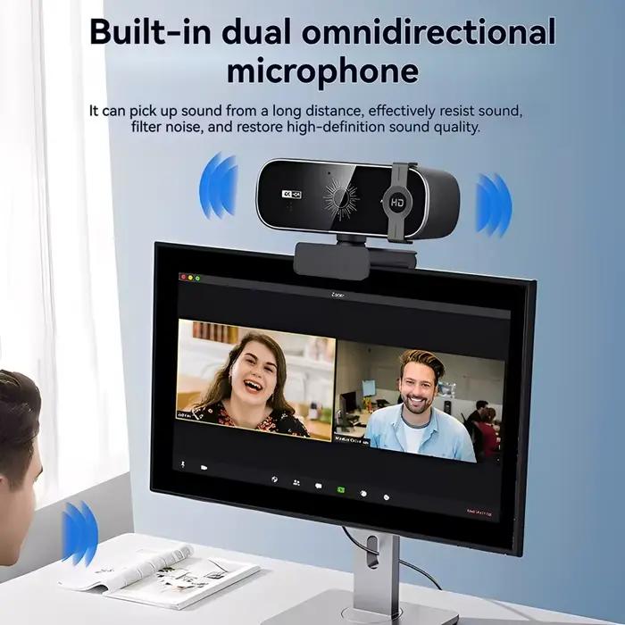 Webcam 4K pour PC, mise au point automatique avec télécommande, couvercle de confidentialité, webcam avec microphone, Plug & Play pour ordinateur portable/ordinateur de bureau, appels vidéo