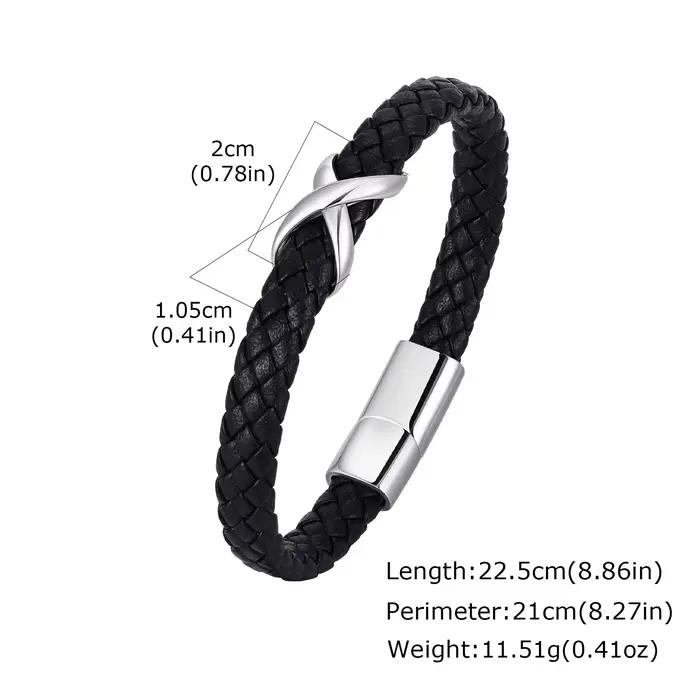 Bracelet en cuir noir Infinity en acier inoxydable pour homme