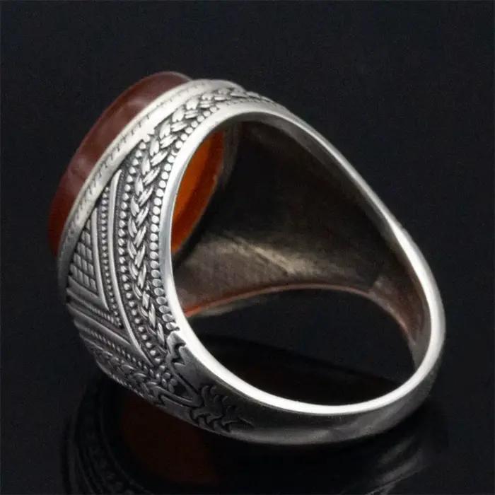 Vente en gros de bagues en argent sterling 925 véritable pour hommes, pierre d'agate noire naturelle, style vintage, faites à la main, bague de mariage