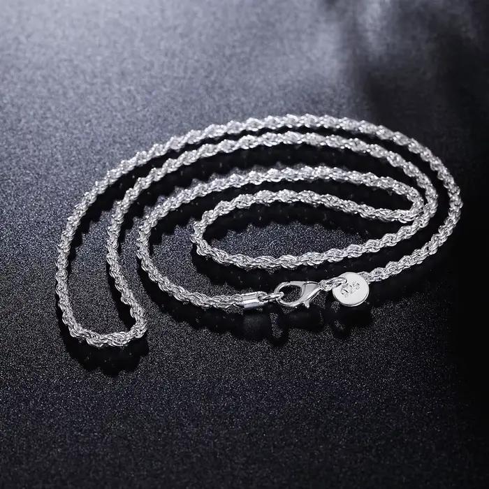 DOTEFFIL 925 argent Sterling 16/18/20/22/24 pouces 3mm chanvre corde chaîne collier pour les femmes mode mariage charme bijoux