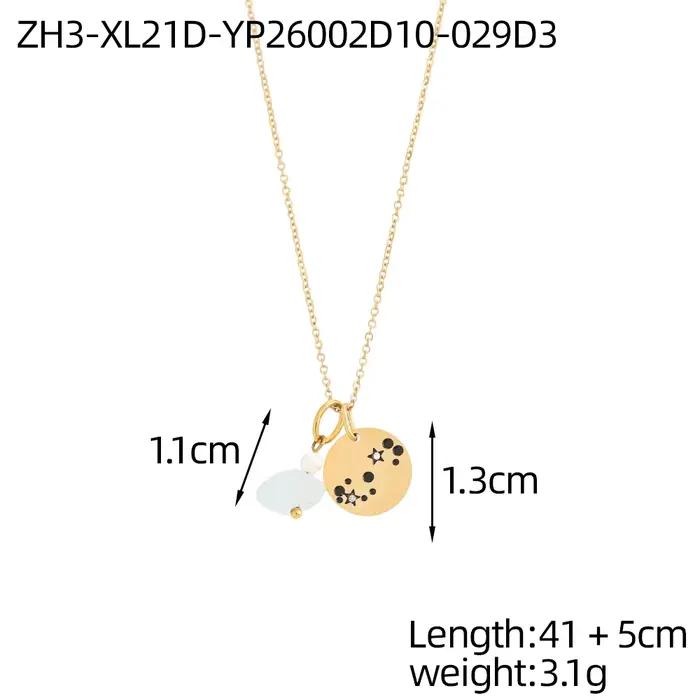 CARLIDANA Collier ras du cou géométrique rétro en acier inoxydable plaqué or avec perles en pierre naturelle et breloques 12 signes du zodiaque pour femme