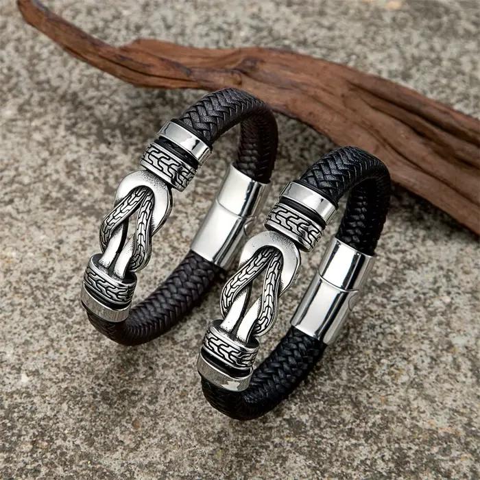 Bracelet en cuir vintage avec symbole de l'infini pour homme