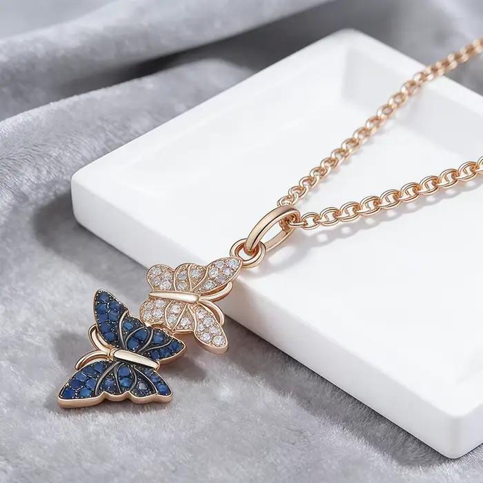 Wbmqda – pendentif et collier papillon uniques pour femmes, couleur or Rose 585, accessoires de bijoux animaux de luxe