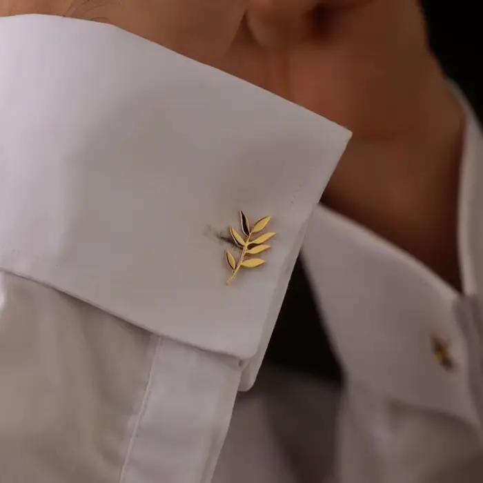 Boutons de manchette personnalisés à motif de branche d'olivier