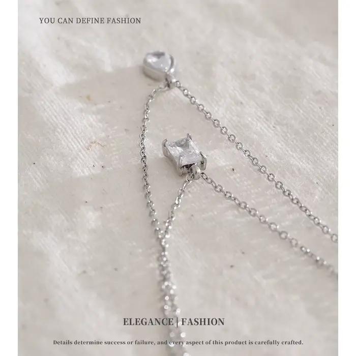 NiNice – collier en acier inoxydable, Double couche, empilé avec pendentif goutte d'eau en zircone cubique, à la mode, cadeau doux populaire