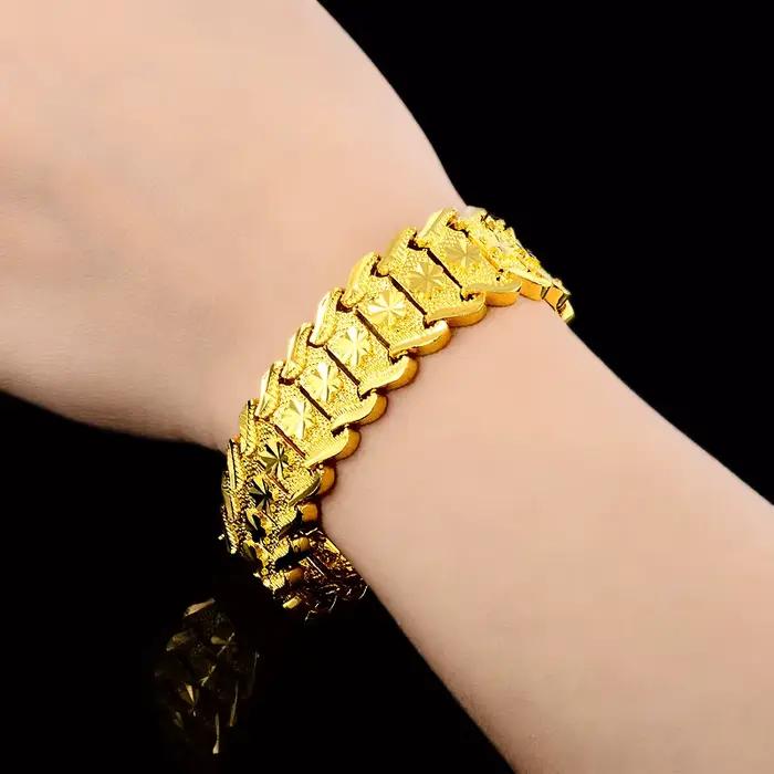 Bracelet en or jaune 24 carats pour femme et homme, plaqué or, forme de cœur, fleur de voiture, bijoux cadeaux, 16mm, nouveau