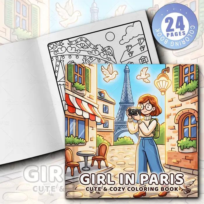 GIRL IN PARIS Livre de coloriage à motifs audacieux pour adultes Livre de dessin mignon Cadeau parfait pour fête et anniversaire ﻿
