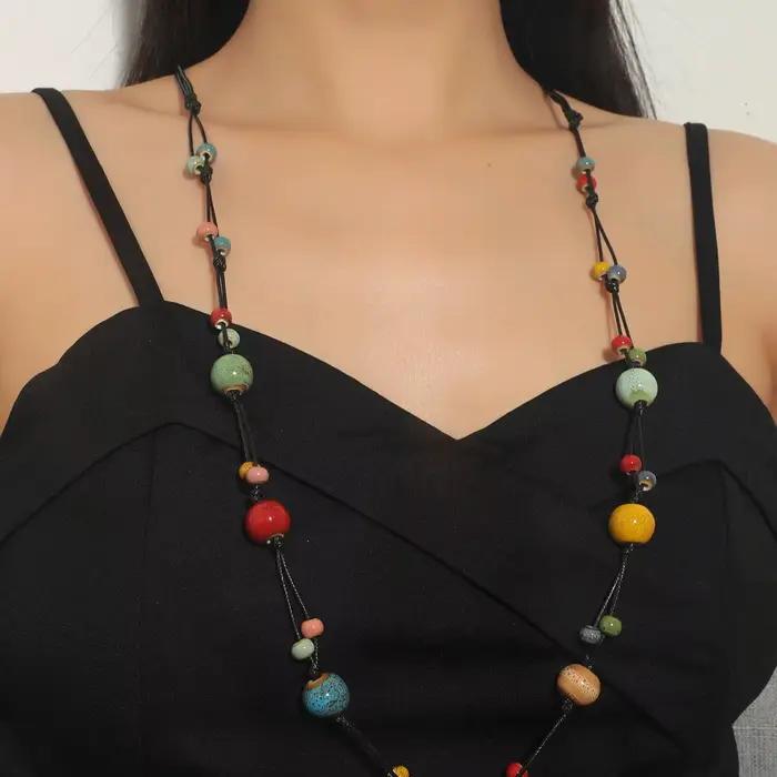 1 collier en céramique perlée collier long exagéré pour femme
