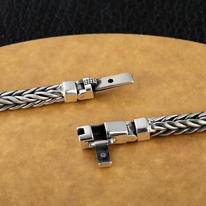 Bracelets en argent massif S925 pour hommes et femmes, tissés à la main, Style rétro dominateur, quille de personnalité, bijoux cadeau