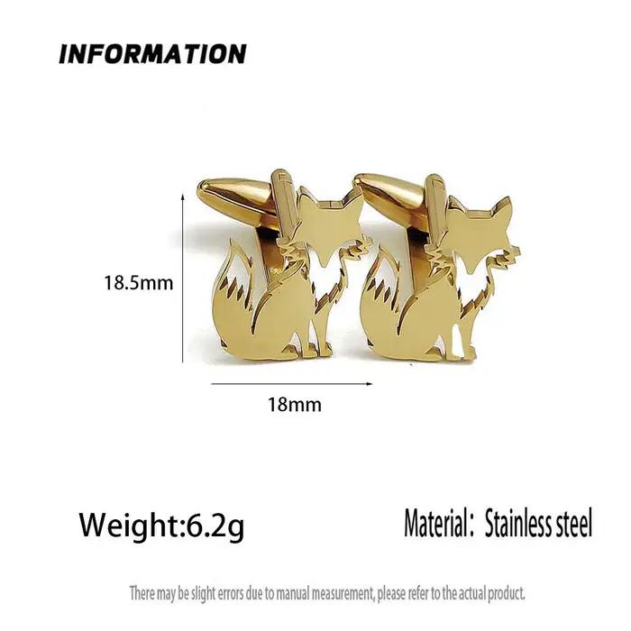 Boutons de manchette pour hommes, chemise française renard, or argenté, bijoux en acier inoxydable de haute qualité, cadeaux d'anniversaire pour hommes, vente en gros