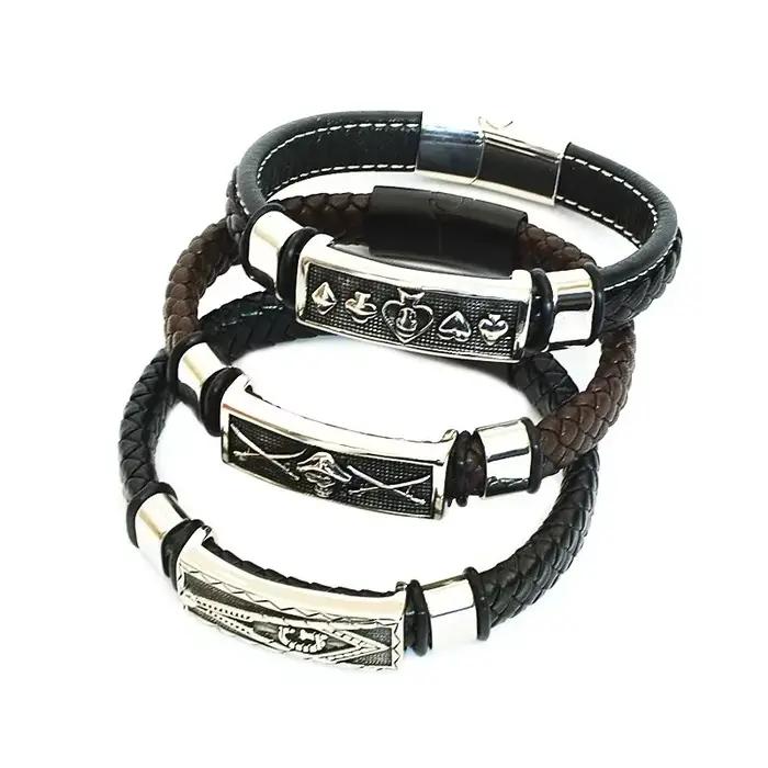 Bracelet en cuir maçonnique tressé à la main avec motifs cœur, hexagramme et crâne pour homme ou femme occasions spéciales